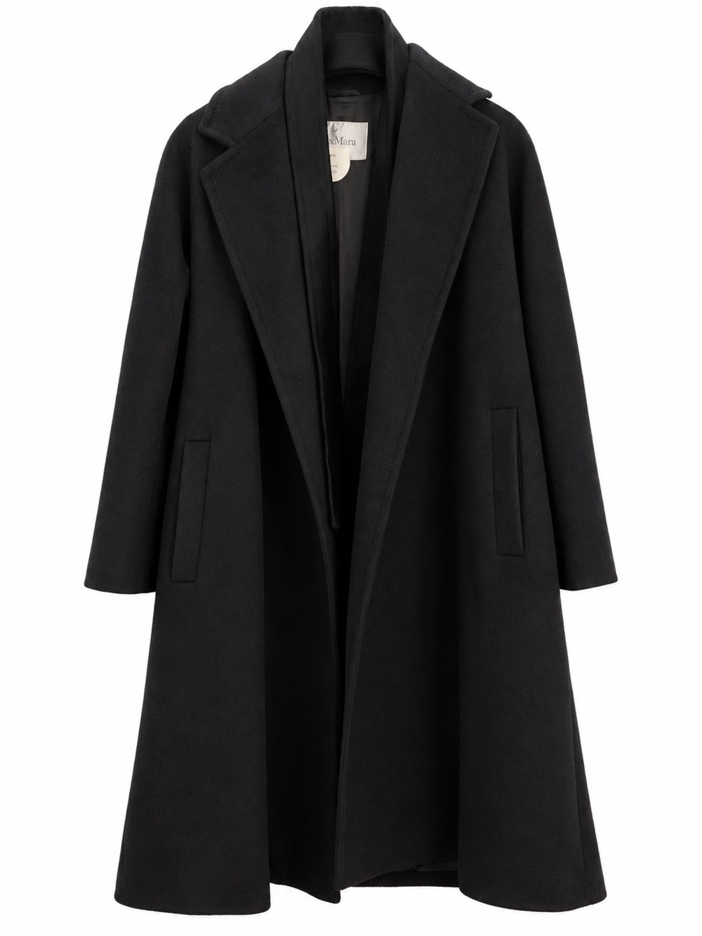 MaxMara Black Long Wool Trench Coat